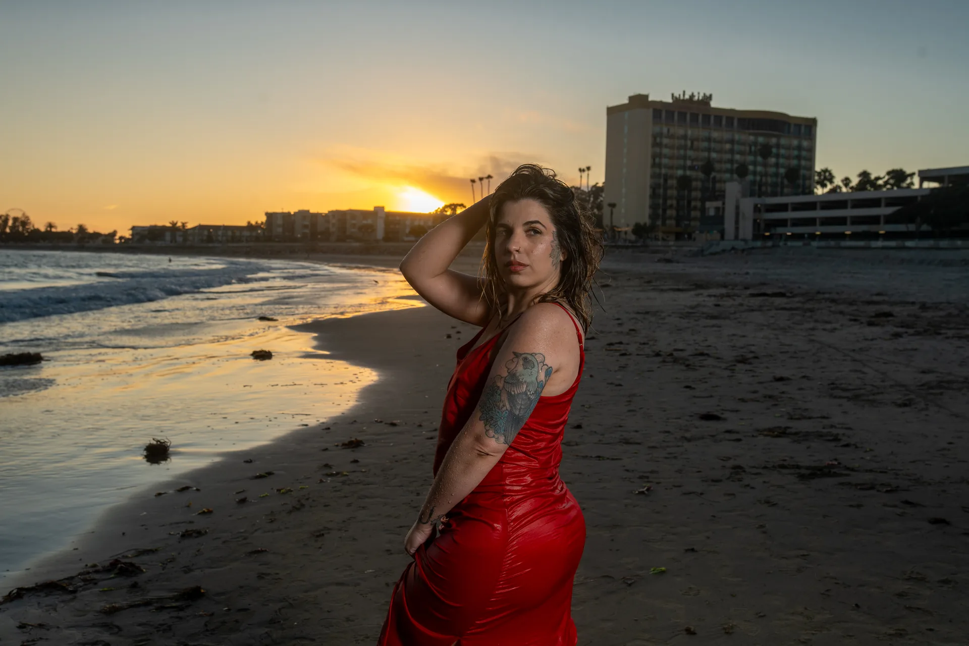 Portrait session photographed at sunset on the beach near Los Angeles